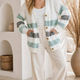 Colette Striped Fluffy Knit Cardigan — Mint