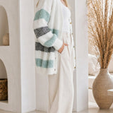 Colette Striped Fluffy Knit Cardigan — Mint