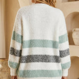 Colette Striped Fluffy Knit Cardigan — Mint