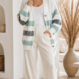 Colette Striped Fluffy Knit Cardigan — Mint