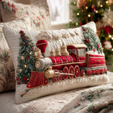 Festive Steam Locomotive Padded Cushion Cover