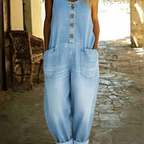 Valentina - Vintage Washed Cotton Denim Dungarees