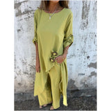 Cotton Linen Dress Pants Two-Piece Set