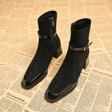 Avenoir | Suede Block Heel Ankle Boot