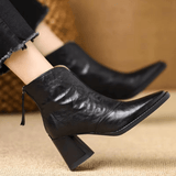 Ovelle | Block Heel Leather Ankle Boot