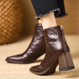 Ovelle | Block Heel Leather Ankle Boot